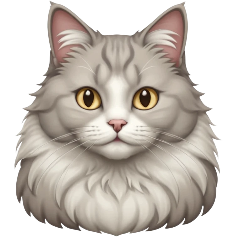 a very fluffy big grey and white cat sitting regally emoji