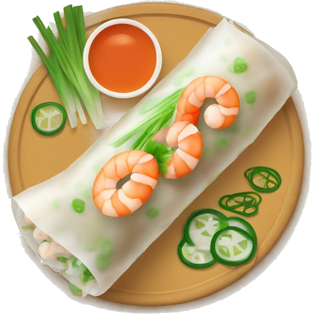 Vietnamese spring roll with a shrimp and green onion, flat icon emoji