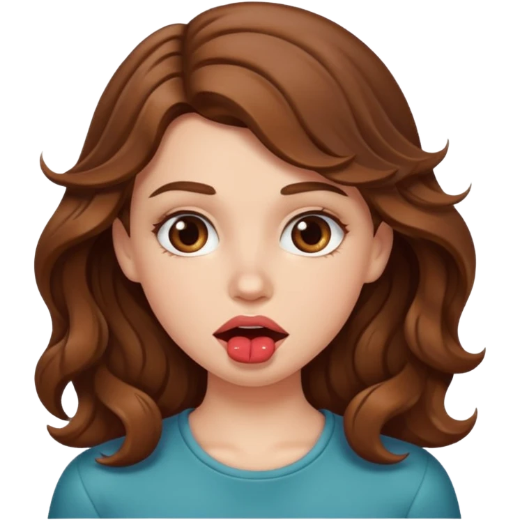 a white girl with wavy brown hair biting her lip (🫦) emoji