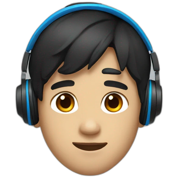  a young man with blue headphones, black hair emoji