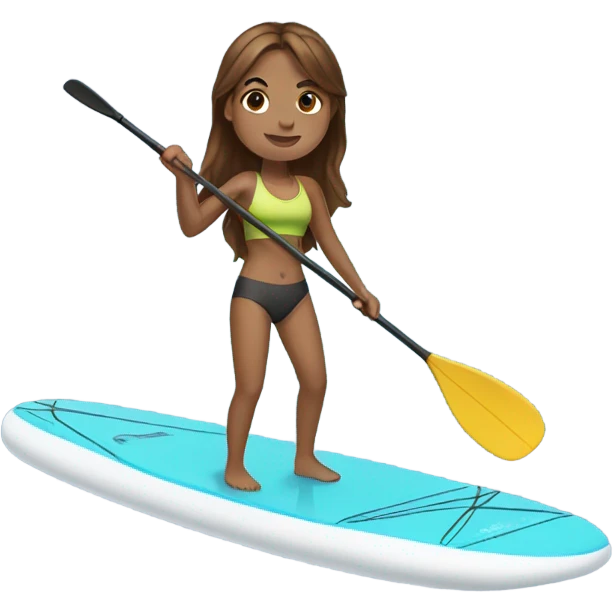 Girl with brown hair paddle boarding emoji