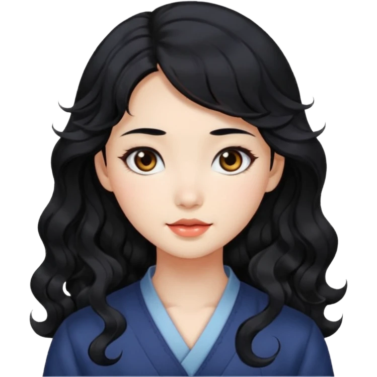 Beautiful girl,Black hair,wavy hair，long hair,Black eyes,Chinese emoji