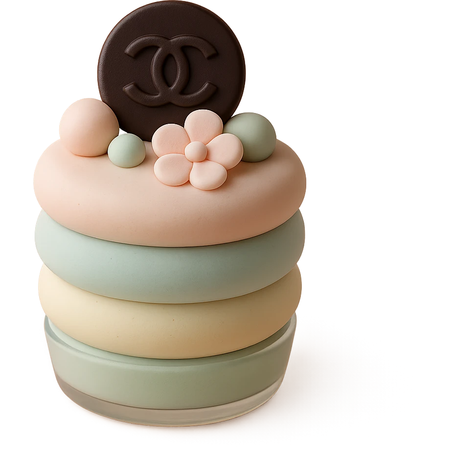 pastel Chanel mousse cup, with a logo chocolate disk emoji