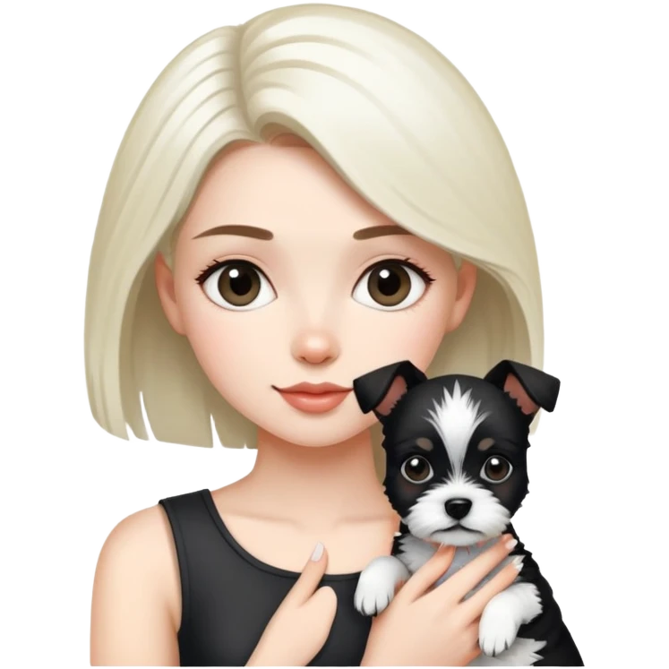 A beautiful girl holding a Black and white terrier dog emoji