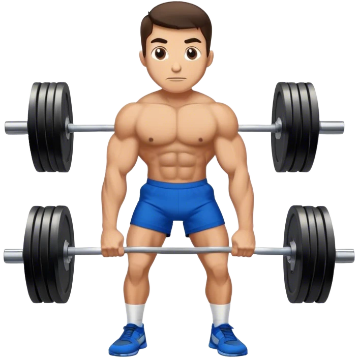 brunette buff man with blue shorts deadlift emoji