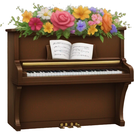 The back of a brown piano ￼ with flowers painted on it  emoji