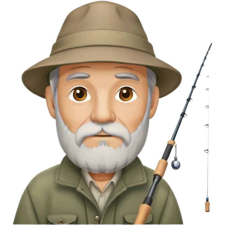 old fisherman with gray beard, fishing rod and hat emoji
