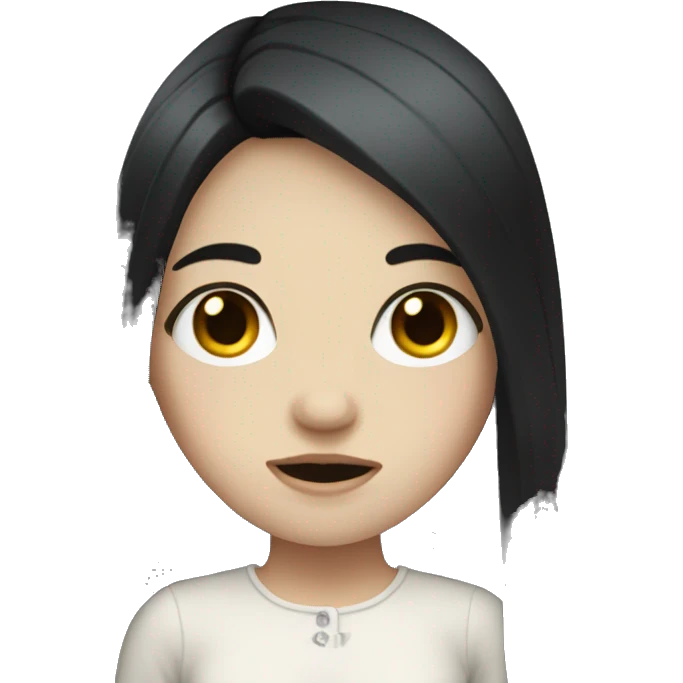 Pale girl with long black hair with tears emoji