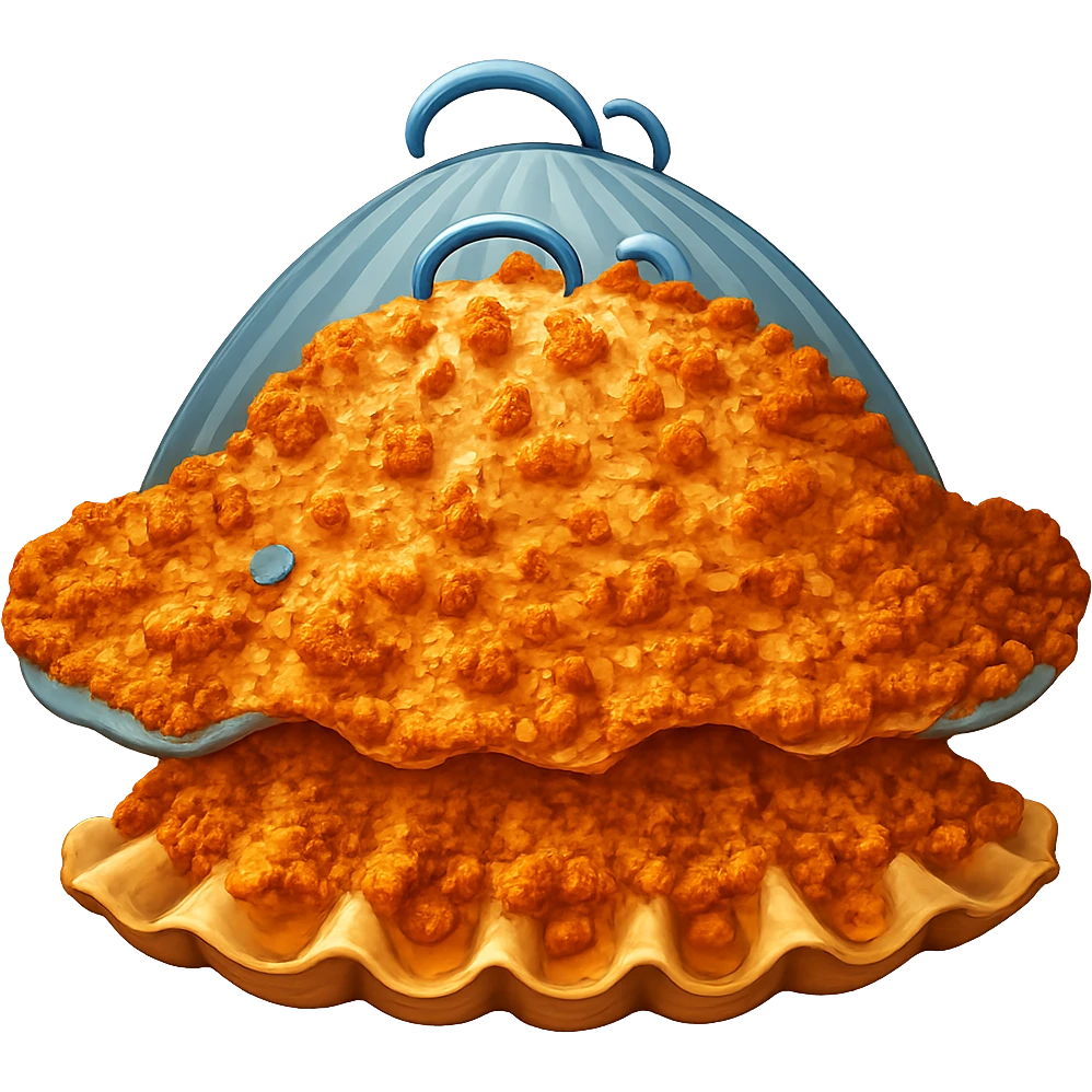 Add more crust details to the crusty clam in the style of apple emojis, keep the emoji style, no background. emoji