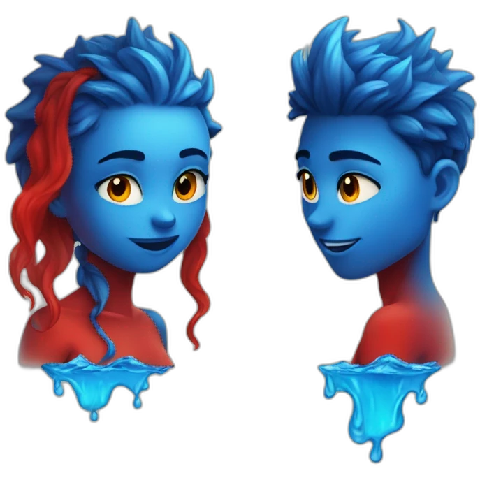 Hot blue fire boy and hot red water girl emoji