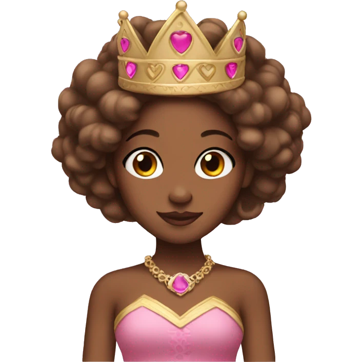 brown princess with pink crown and makeup emoji