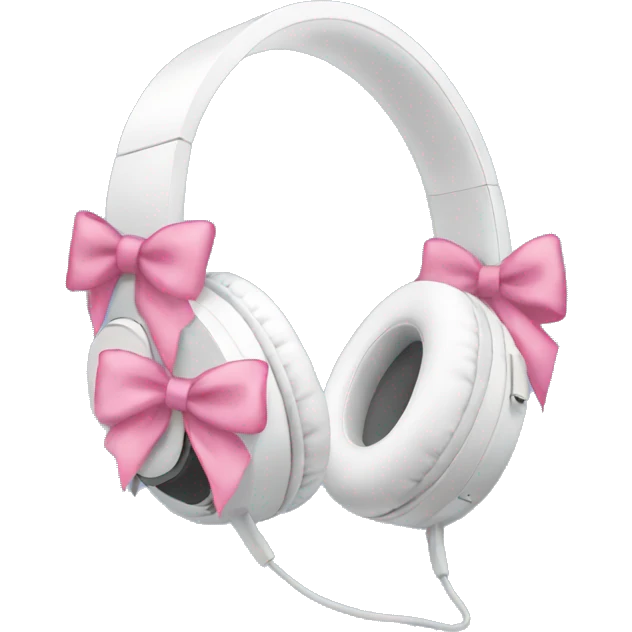 A pair of aesthetic headphones white with pink bows emoji