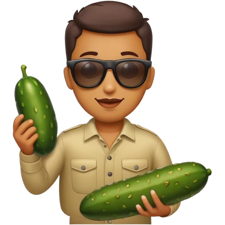 Person with sunglasses on with a big pickle emoji