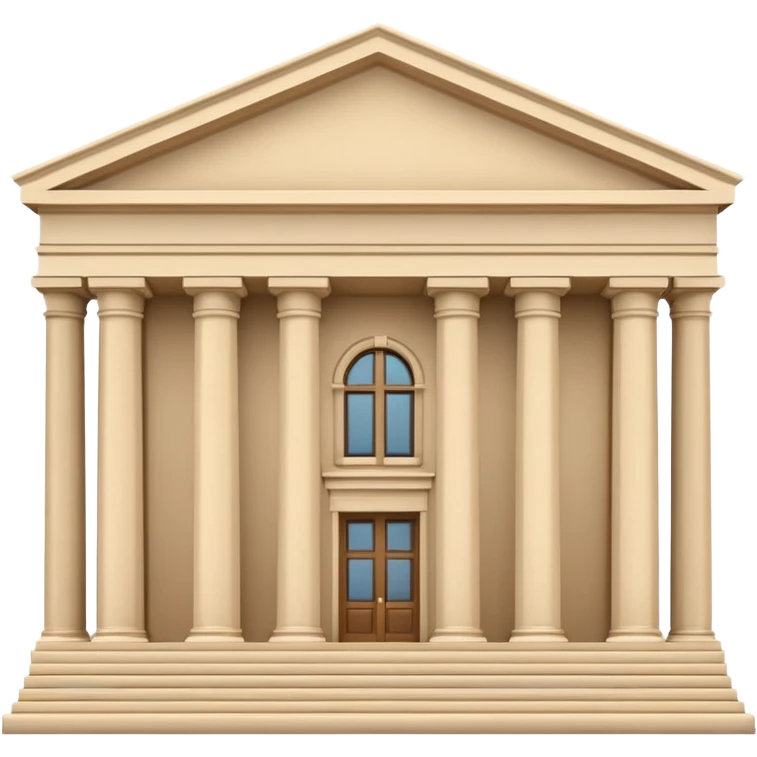 Minimal 3D emoji style government ministry building, classical architecture with columns and triangular roof, official state institution, neutral beige stone, clean shading, financial institution icon, isolated on transparent background, professional, no flags, no text emoji