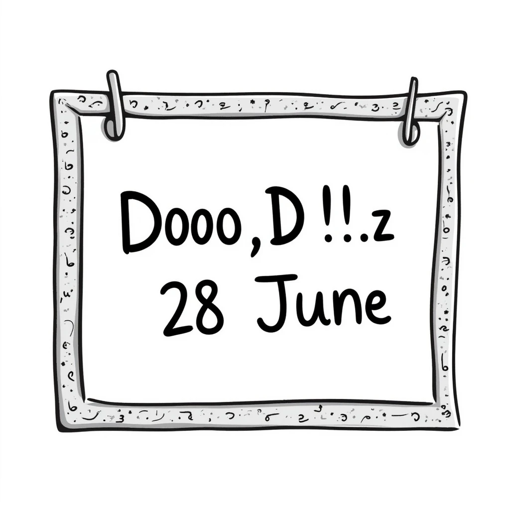a pinned note with the text '28 June', handwritten style, casual and friendly emoji