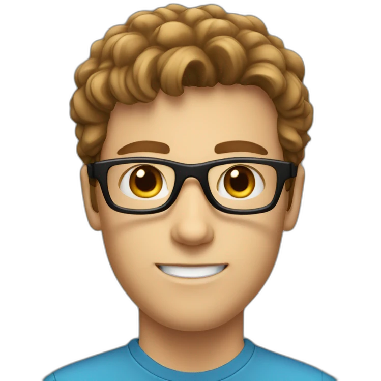 Young white man, programmer, brown mullet hair, black glasses emoji