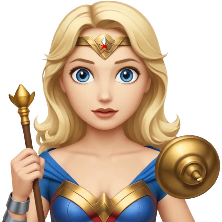 Blonde blue eyes Wonder Woman holding bell and baton emoji