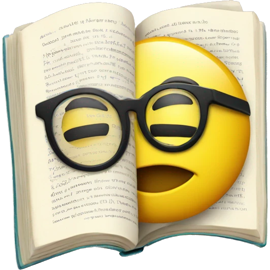 yellow smiley face with glasses sharing information from a book emoji