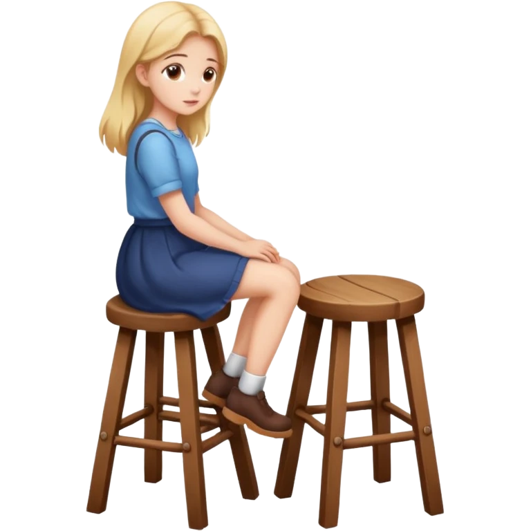 The girl is sitting on a stool facing full backwards. emoji