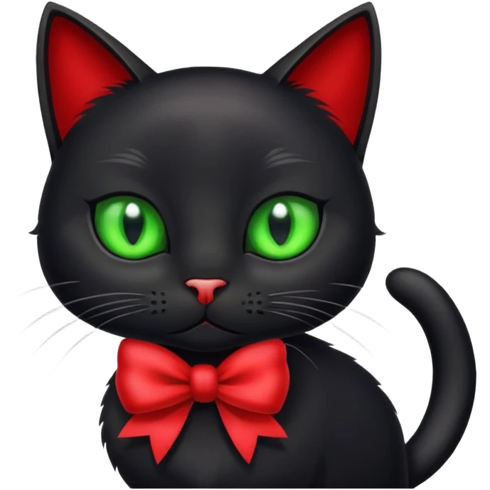 black cat with a red bow on its neck emoji