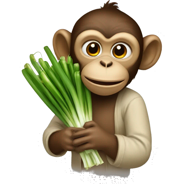 monkey holding a bouquet of onions and spring onions emoji