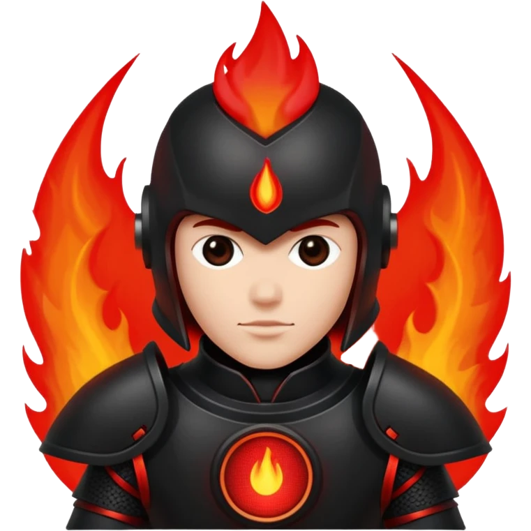 Head: A black KLIPSCH RP-8000F speaker, often represented with a red center or speaker cone.
Core: A small, bright glowing cherry-red circle representing his core.
Body & Armor: Primarily black armor plating with bright red accents or flames. emoji