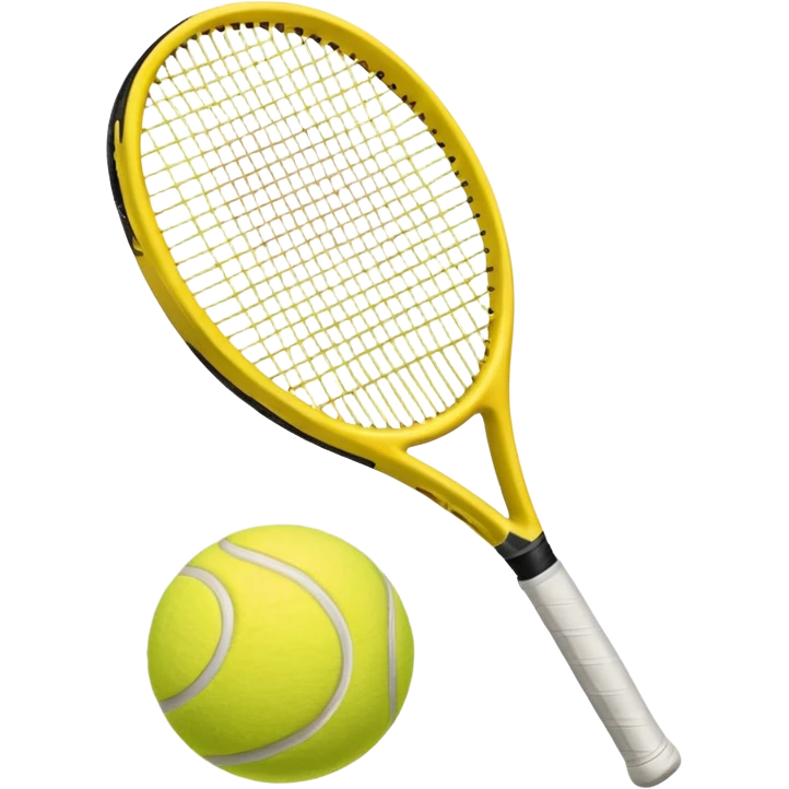 Generate a high-quality emoji of a yellow tennis racket and a tennis ball, realistic colors and shading, smooth gradient colors, no facial features, no brand markings, simple white background, high-resolution.
 emoji