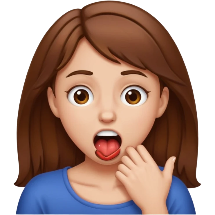 Make a emjoi of a brown hair girl choking herself In a joking way emoji