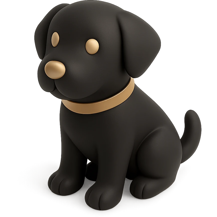 <systemPrompt>
  <style>
    <renderType>3D</renderType>
    <finish>Soft matte</finish>
    <colors>
      <primary>Black</primary>
      <secondary>Antique gold</secondary>
      <background>Pristine white</background>
    </colors>
    <composition>
      <angle>Isometric</angle>
      <shadows>Feathered</shadows>
      <lighting>Ambient glow</lighting>
    </composition>
    <tone>Minimalist</tone>
    <aesthetic>Simple and elegant</aesthetic>
  </style>
</systemPrompt>

{subject} = dog emoji