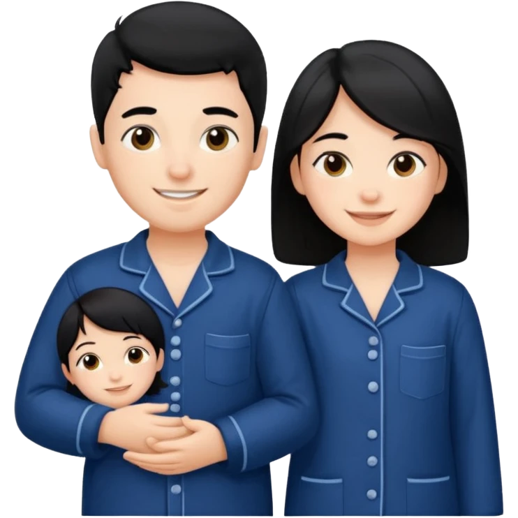 black haired boy and a girl in navy blue pajamas emoji