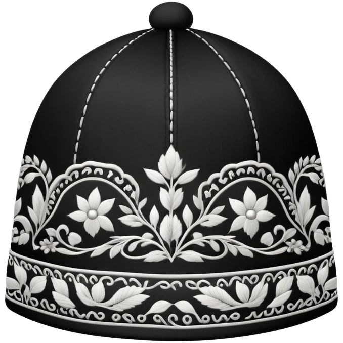 Uzbek traditional doppa hat with ornate black and white embroidery pattern emoji