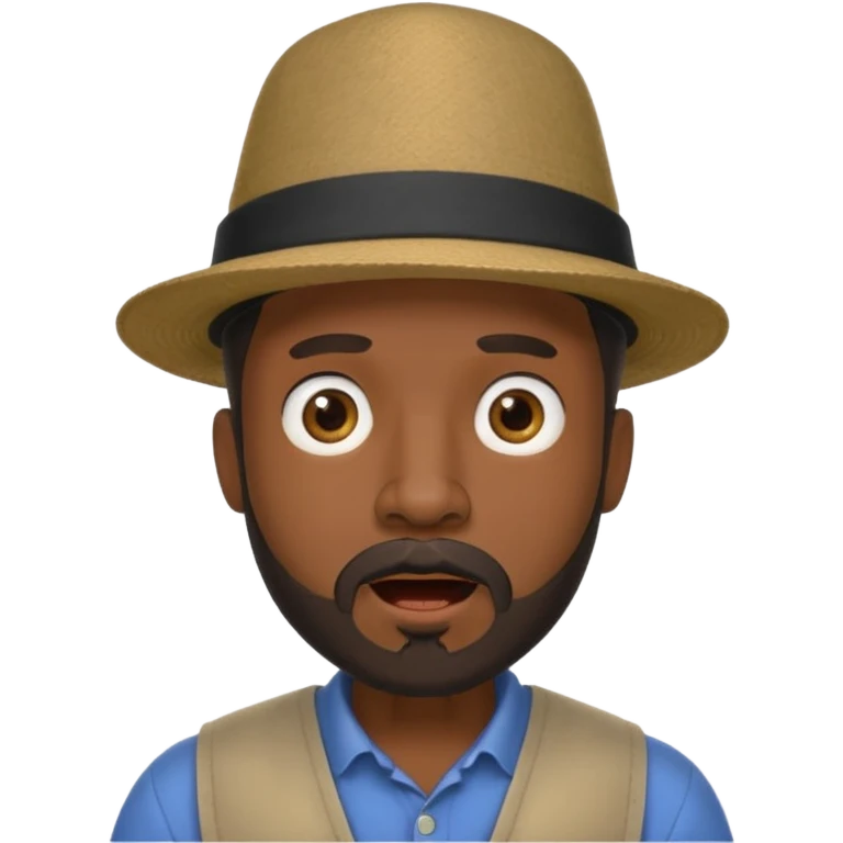 Black male, goatee beard, hat on, surprised facial expression emoji