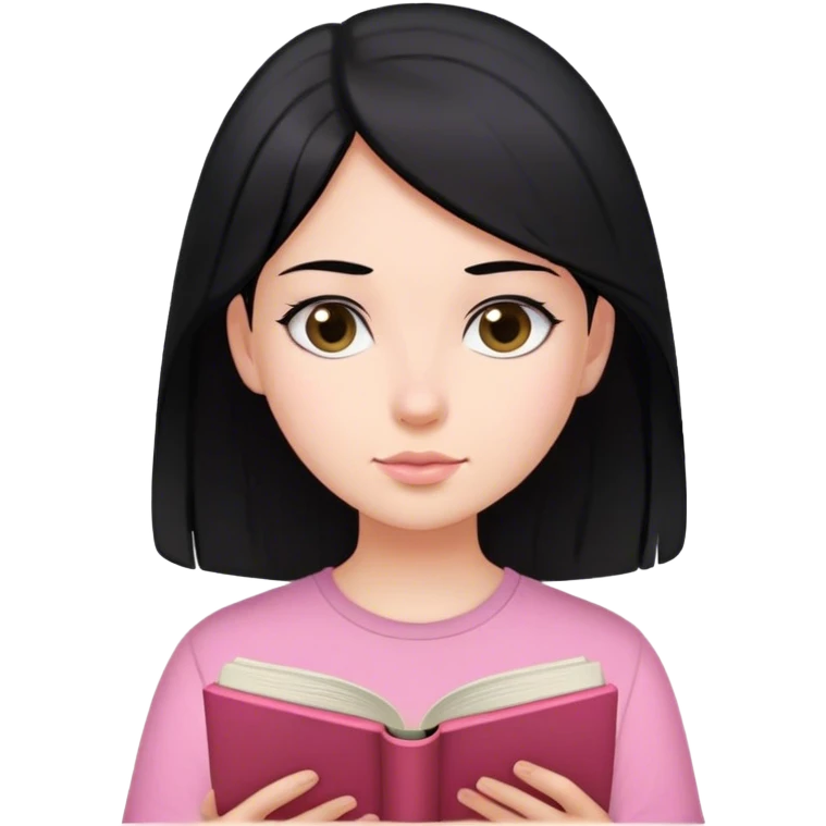 Chica de pelo negro con camisa rosada leyendo un libro emoji