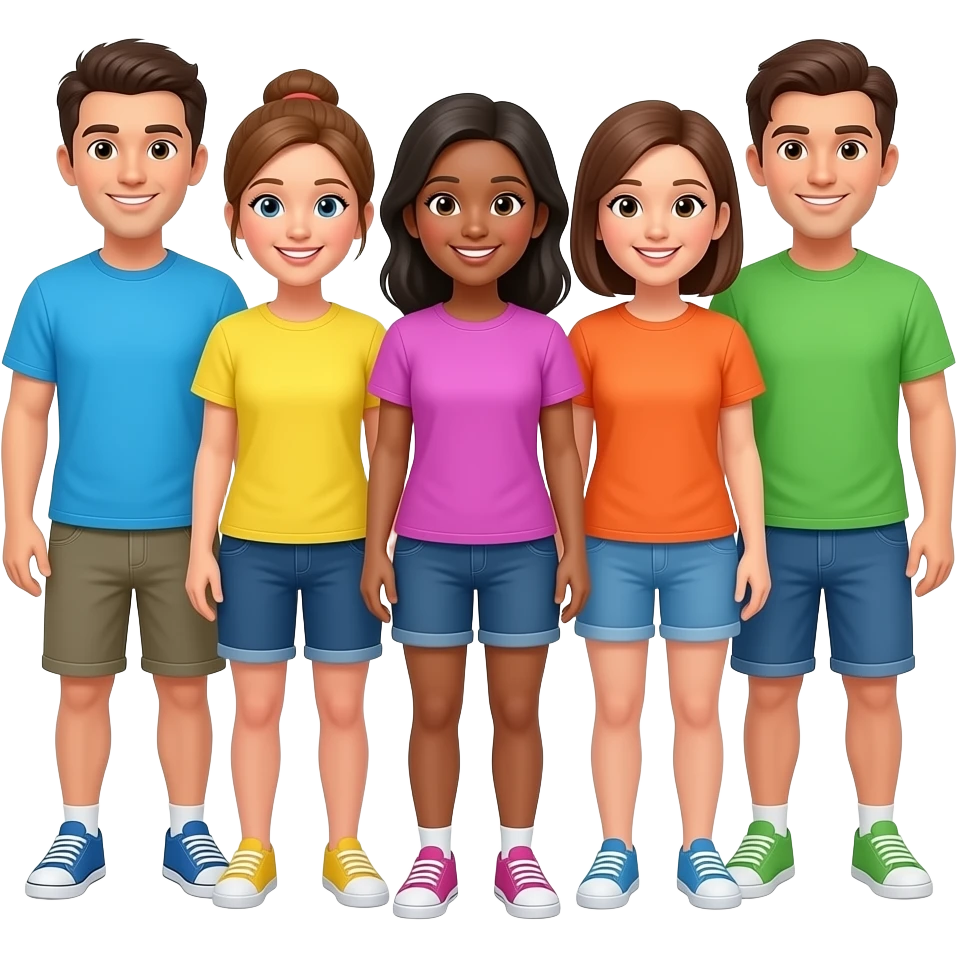 СЧАСТЛИВАЯ КОМПАНИЯ ЛЮДЕЙ ОДЕТЫХ В ПРОСТУЮ ОДЕЖДУ (ФУТБОЛКИ И РУБАШКИ ЦВЕТНЫЕ) emoji