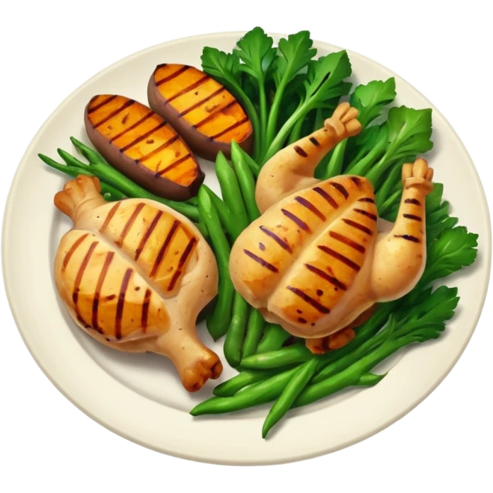 1 protein (chicken, fish)
 + 2 (or more) veggies
 + 1 starch (sweet potato or grain) emoji
