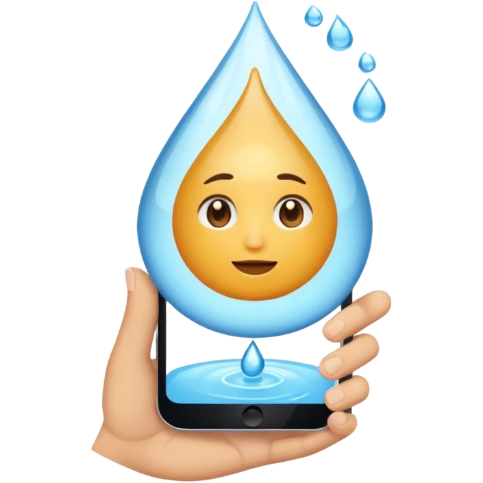 una gota de agua que tenga en la mano un telefono emoji