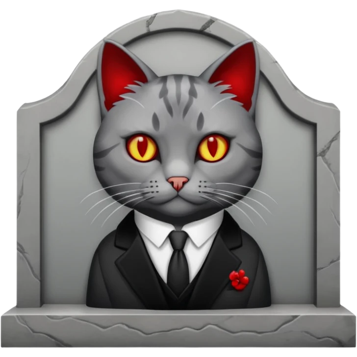 cat corleone mafia, red eyes, grave emoji