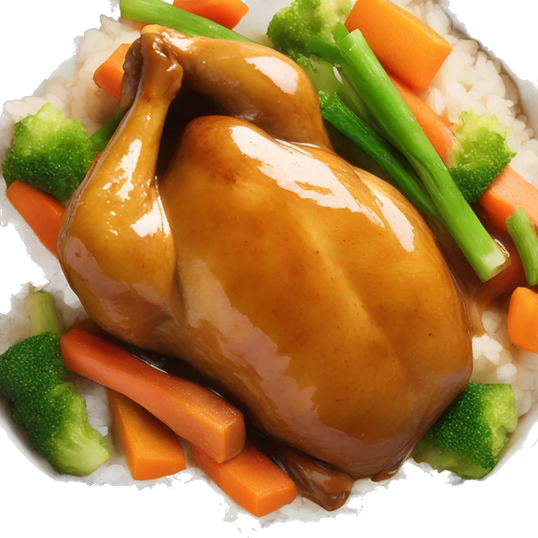 chicken in brown sauce over rice with veggies emoji