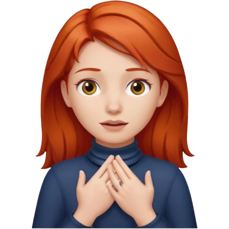 Red haired girl holding her neck with two hands emoji