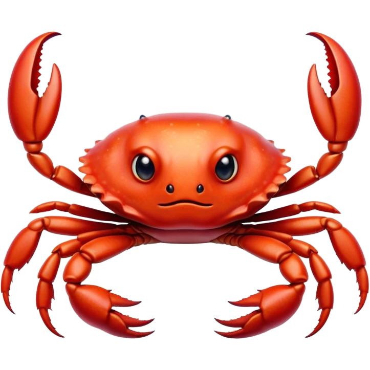 Cinematic Realistic Cute Crab Portrait Emoji, Head tilted playfully and inquisitively, featuring a compact, sturdy form with a glossy red shell uniquely forming an endearing face with bright, sparkling eyes, rendered with intricate natural textures and subtle coastal hues, high shine, affectionate and spirited, styled with a touch of seaside whimsy, soft glowing outline, capturing the essence of a mischievous yet lovable crab that seems ready to pinch playfully out of the screen into your arms! emoji