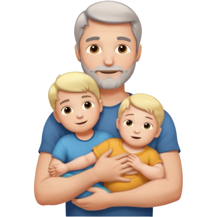 The father stands under the soft sunlight, his strong arms holding his child close to his chest, his gentle face glowing with a warm smile. emoji