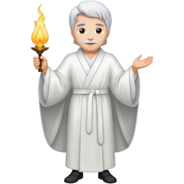 fullbody silverhair god, white robe emoji