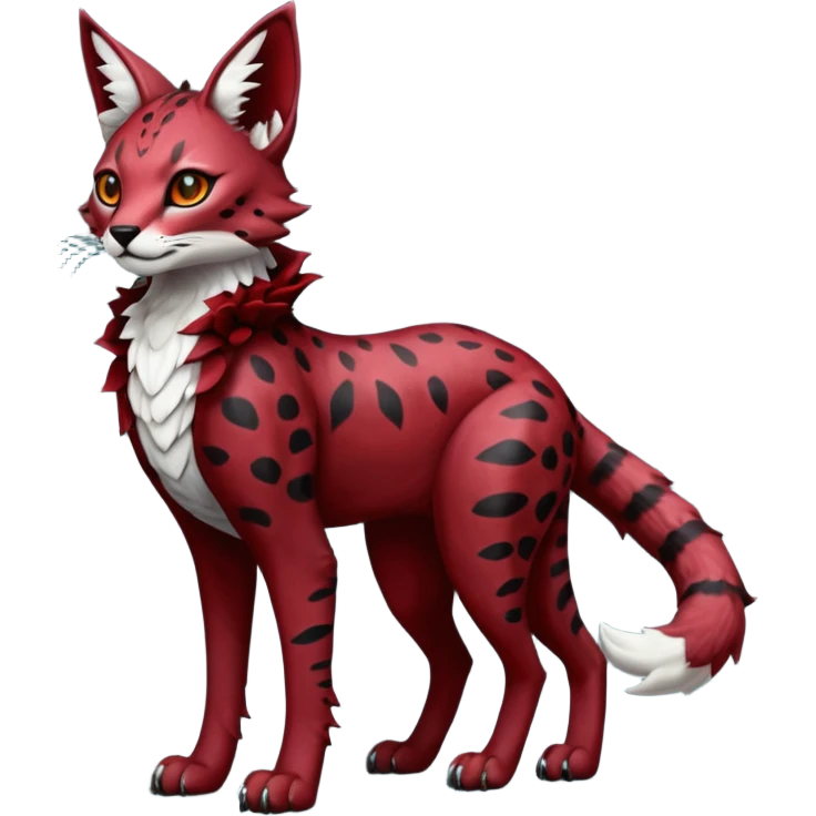 Epic complex knightly divine glorious futuristic detailed dark dusky gloomy deep gothic red, realistic Fakémon-Sprigatito-Floragato-Meowscarada-Trico-Sergal-Serval-Vernid-creature (full body) emoji