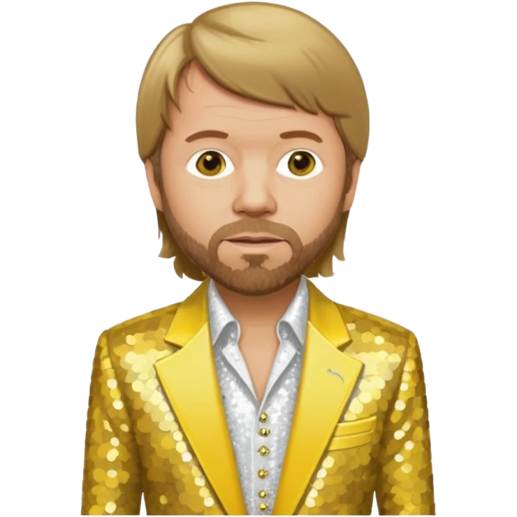 Björn Ulvaeus from ABBA with dark blonde hair, yellow sequin shirt, white sequin suit jacket emoji
