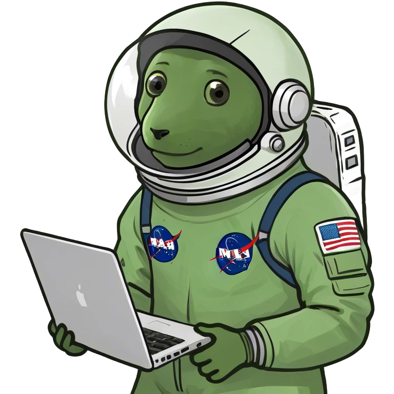 astronaut scientist with a rocket and a computer, on moon emoji