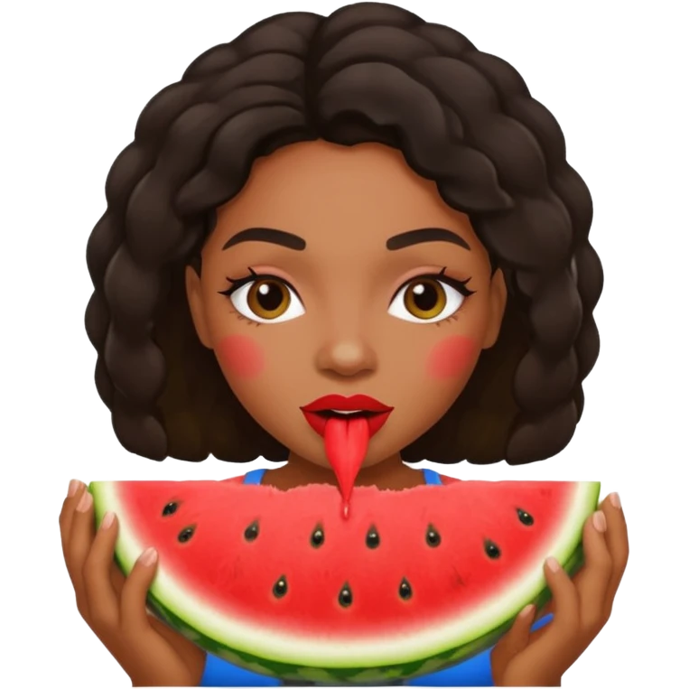 African American eating watermelon with big red lips emoji