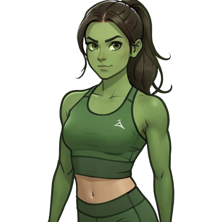Brunette hair dark green eyed girl wearing workout clothes  emoji
