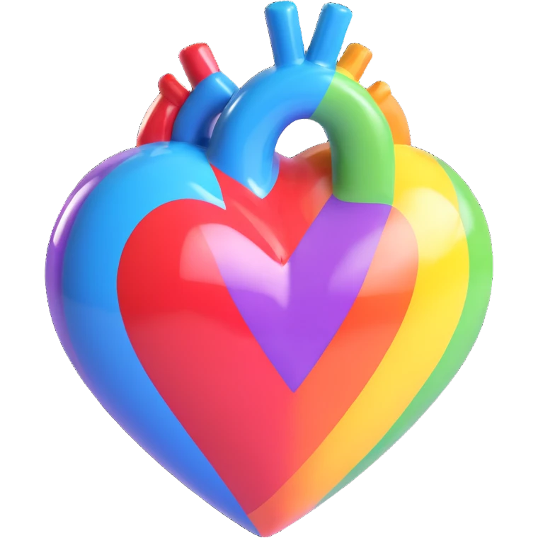 gay pride rainbow heart, bright and cheerful, glossy finish emoji