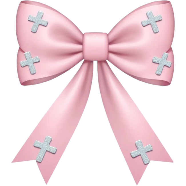 super pale pink bow confetti but the paper confetti are the pale pink bows all spread out with white tiny glitter and then with a cross on it emoji