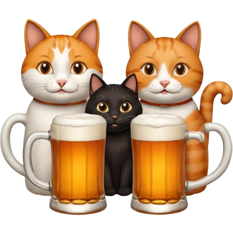 four happy cats drinking beers together with mugs emoji